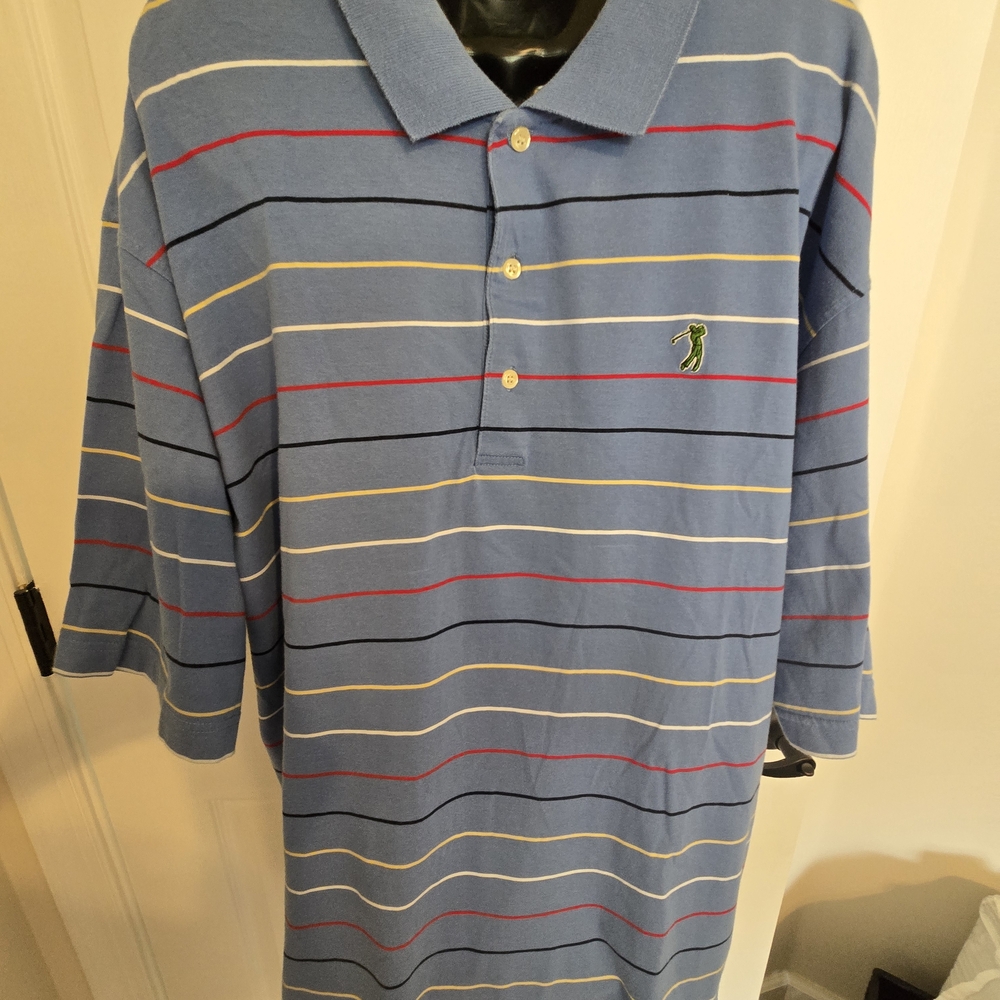 Men's Blue Striped Polo Shirt Size 2 XL Long